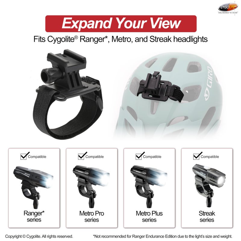 Cygolite Helmet Mount Kit for Ranger, Expilion, Metro, Streak Series Bike Lights, Black, Compact (HLMT-DCV12) - Image 4